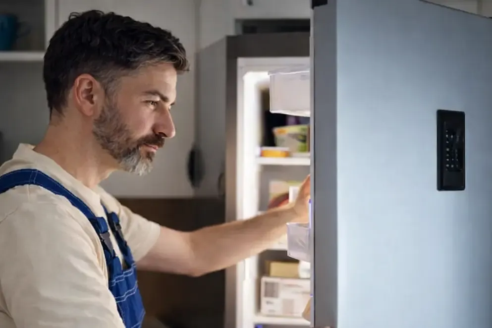 technician inspecting the refrigerator