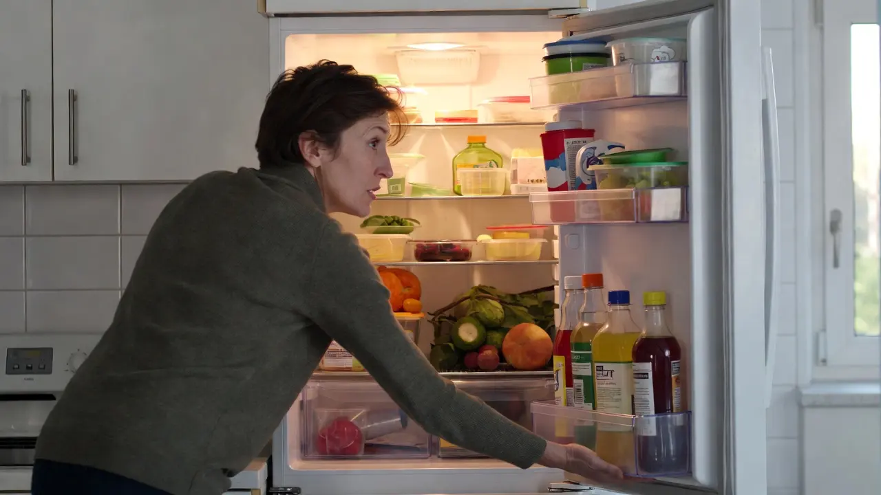 The woman noticed that the refrigerator was broken.