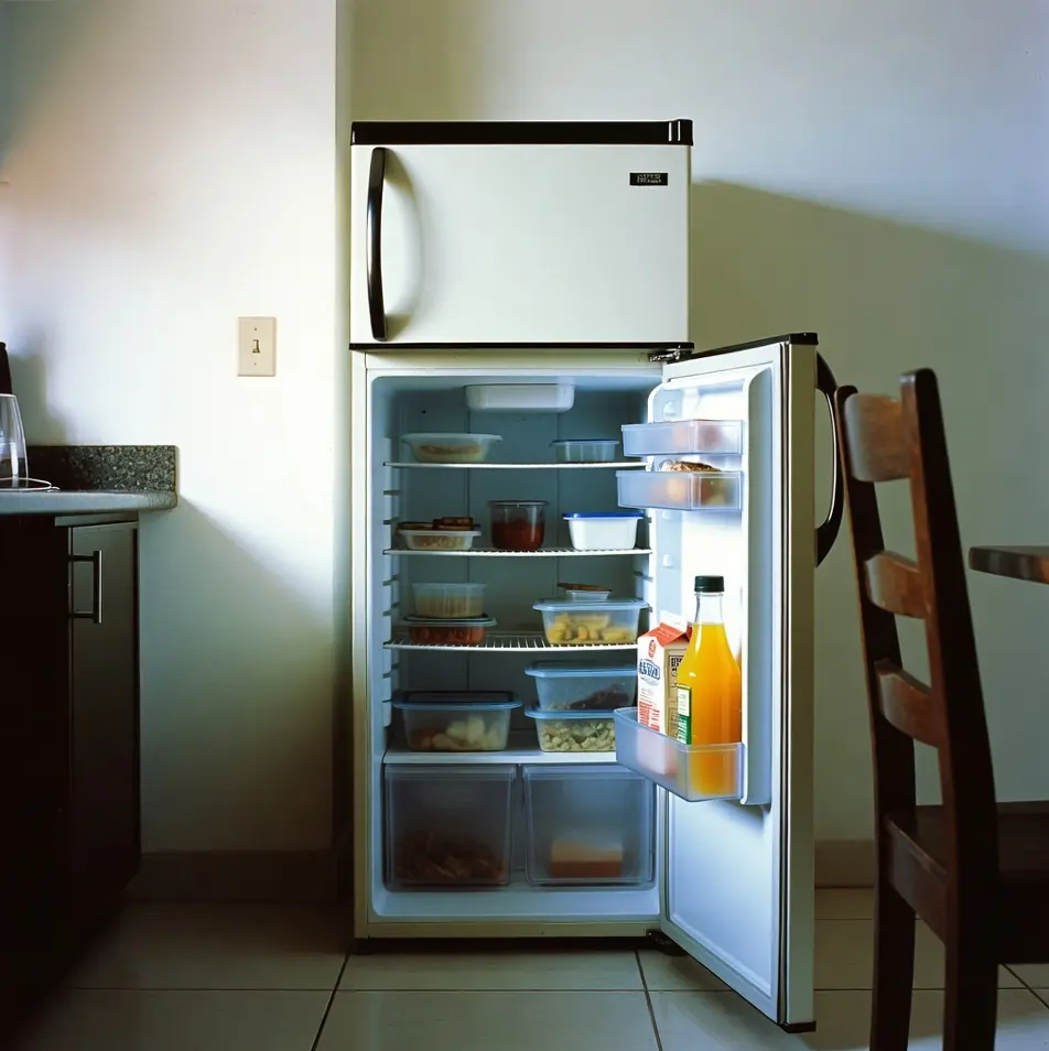 A refrigerator with the door open consumes a lot of energy.