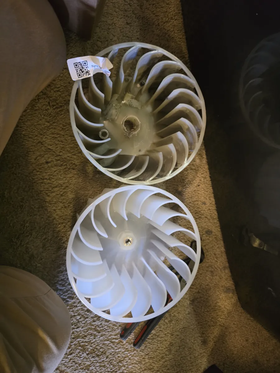 Old and new Electrolux dryer blower wheels